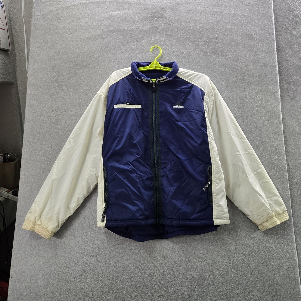 VINTAGE Adidas Men Jacket XL Blue Reversible Colorblock Zipper Parka READ